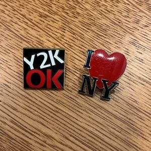 Y2K OK & I ♥ NY Enamel Pin Duo - Black & Red